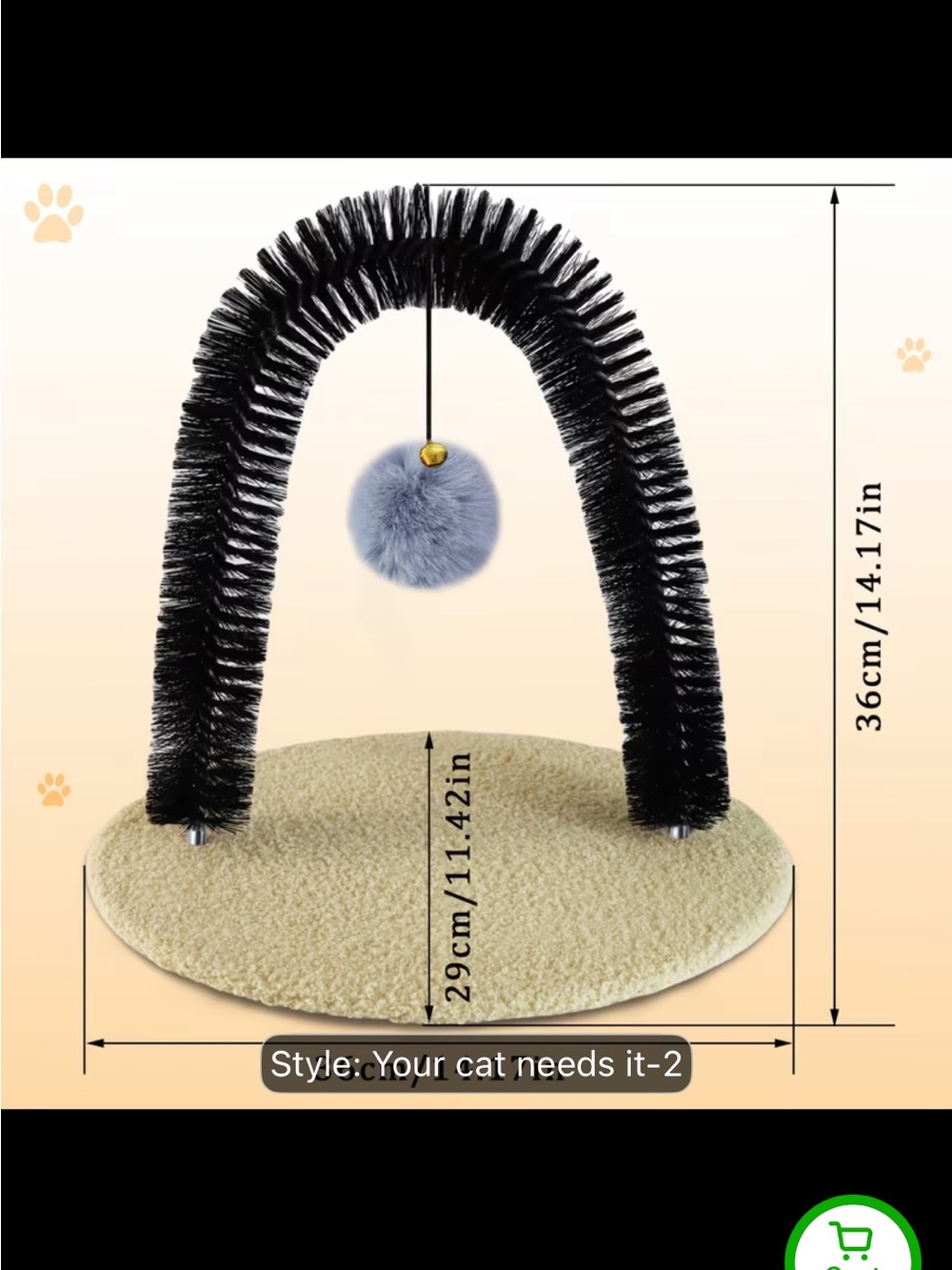 Cat Arch Scratching Toy with Plush Ball - Black Arch, Light Gray Ball - Picture 2 of 10